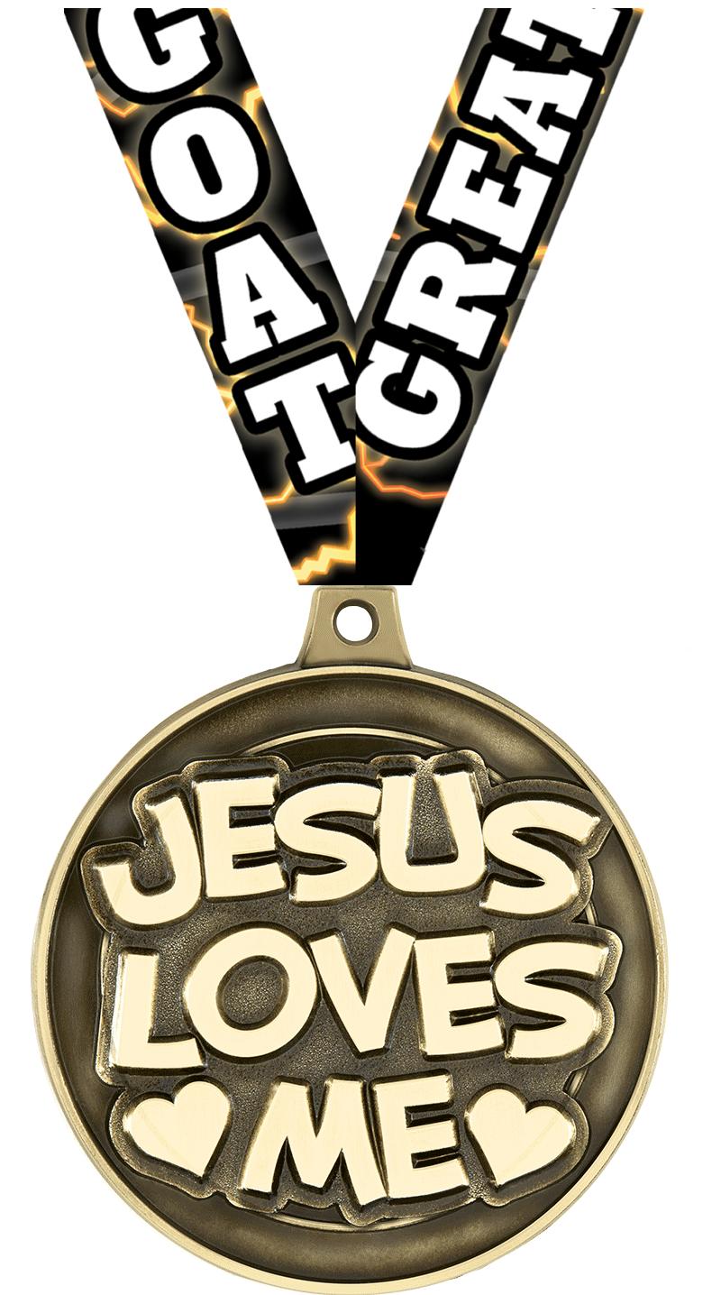 2" 3D JESUS LOVES ME GLD MDL