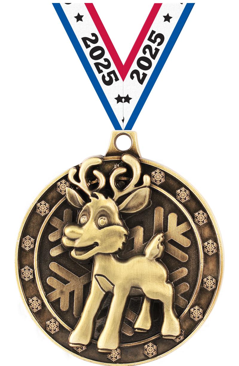 2" 3D REINDEER GOLD MEDAL
