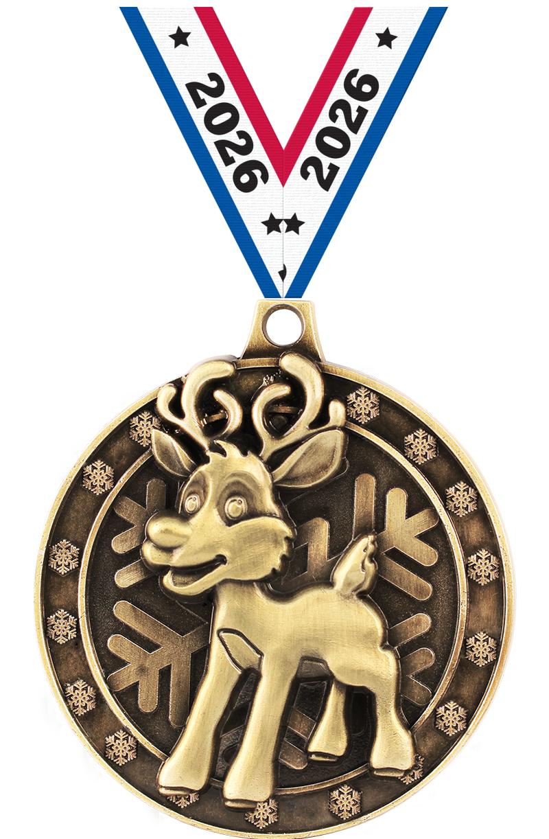 2" 3D REINDEER GOLD MEDAL
