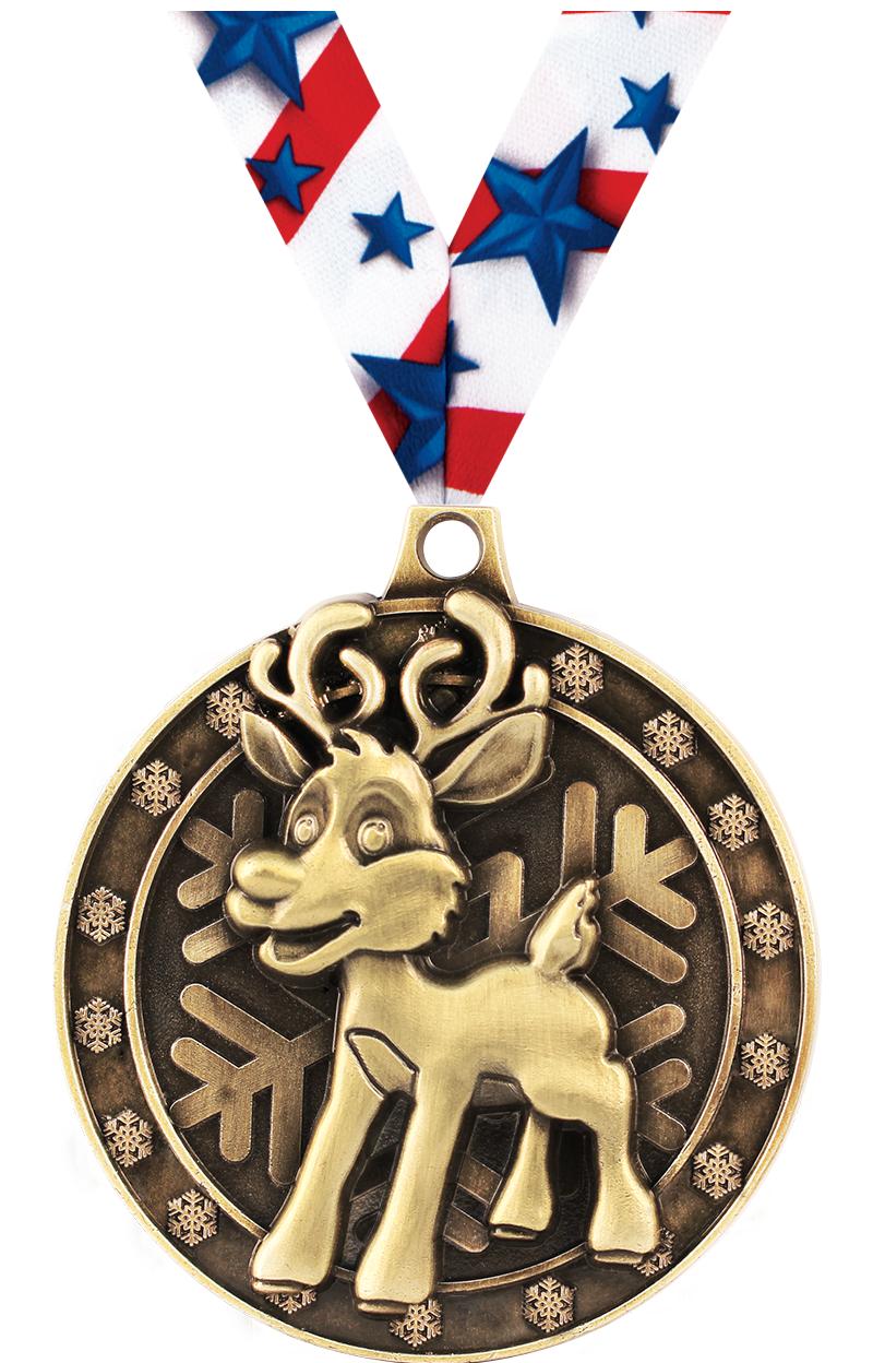 2" 3D REINDEER GOLD MEDAL
