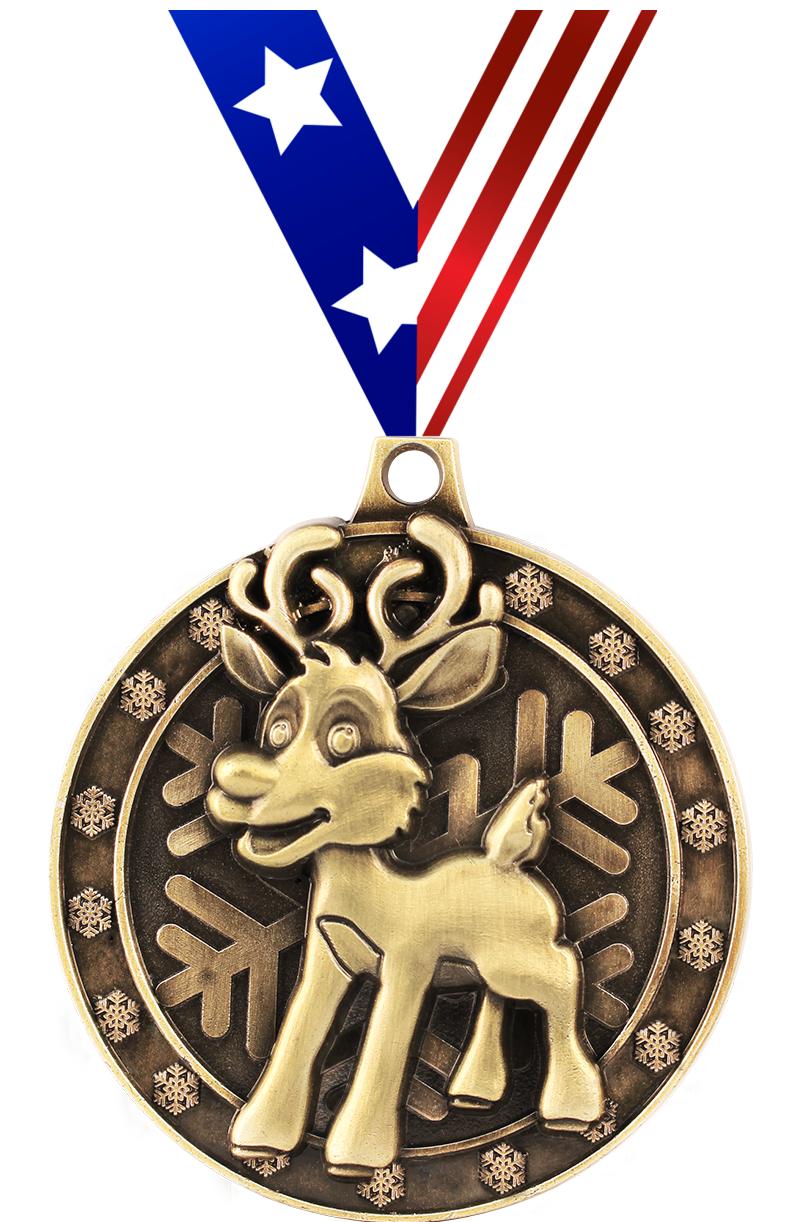 2" 3D REINDEER GOLD MEDAL