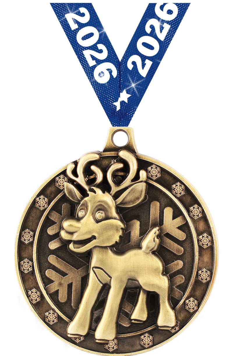 2" 3D REINDEER GOLD MEDAL