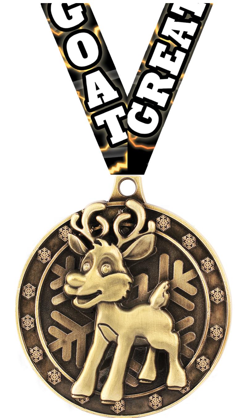 2" 3D REINDEER GOLD MEDAL