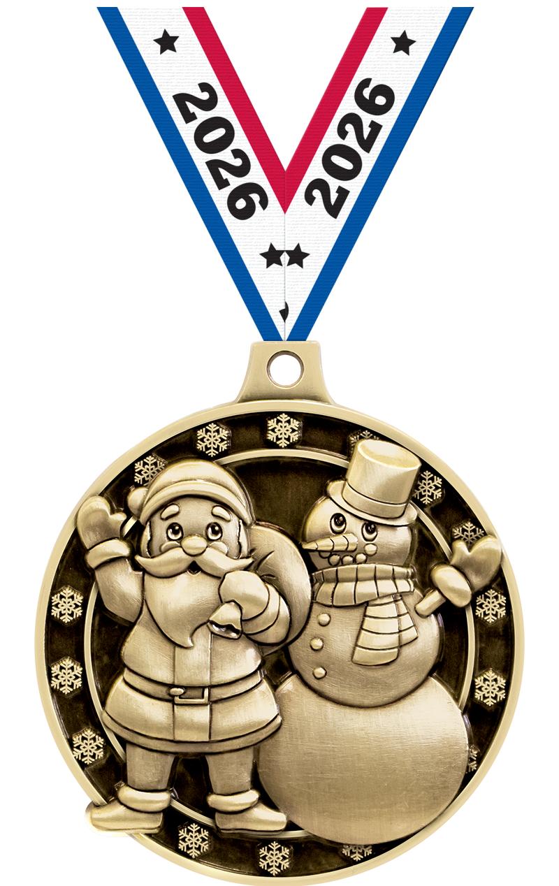 2"3D SANTA AND SNOWMAN GOLD MD