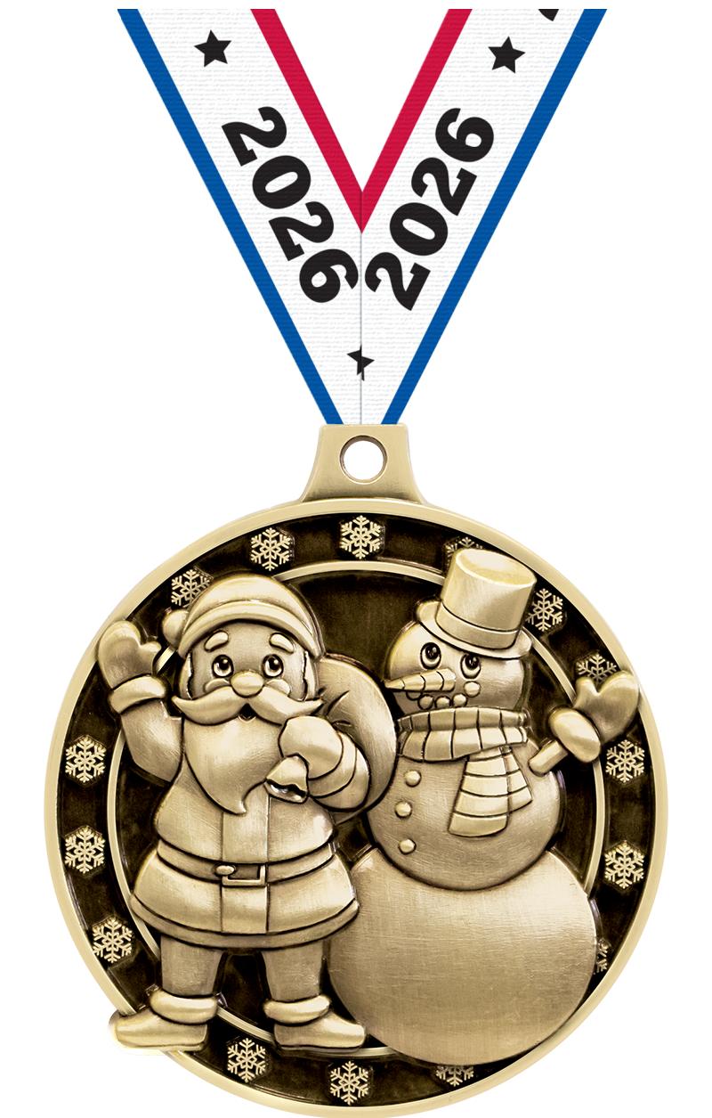 2"3D SANTA AND SNOWMAN GOLD MD