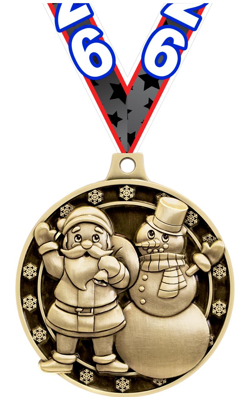 2"3D SANTA AND SNOWMAN GOLD MD