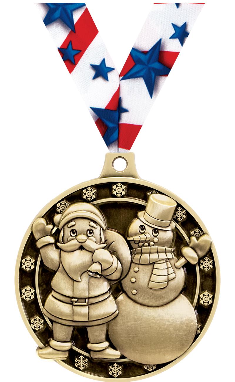 2"3D SANTA AND SNOWMAN GOLD MD