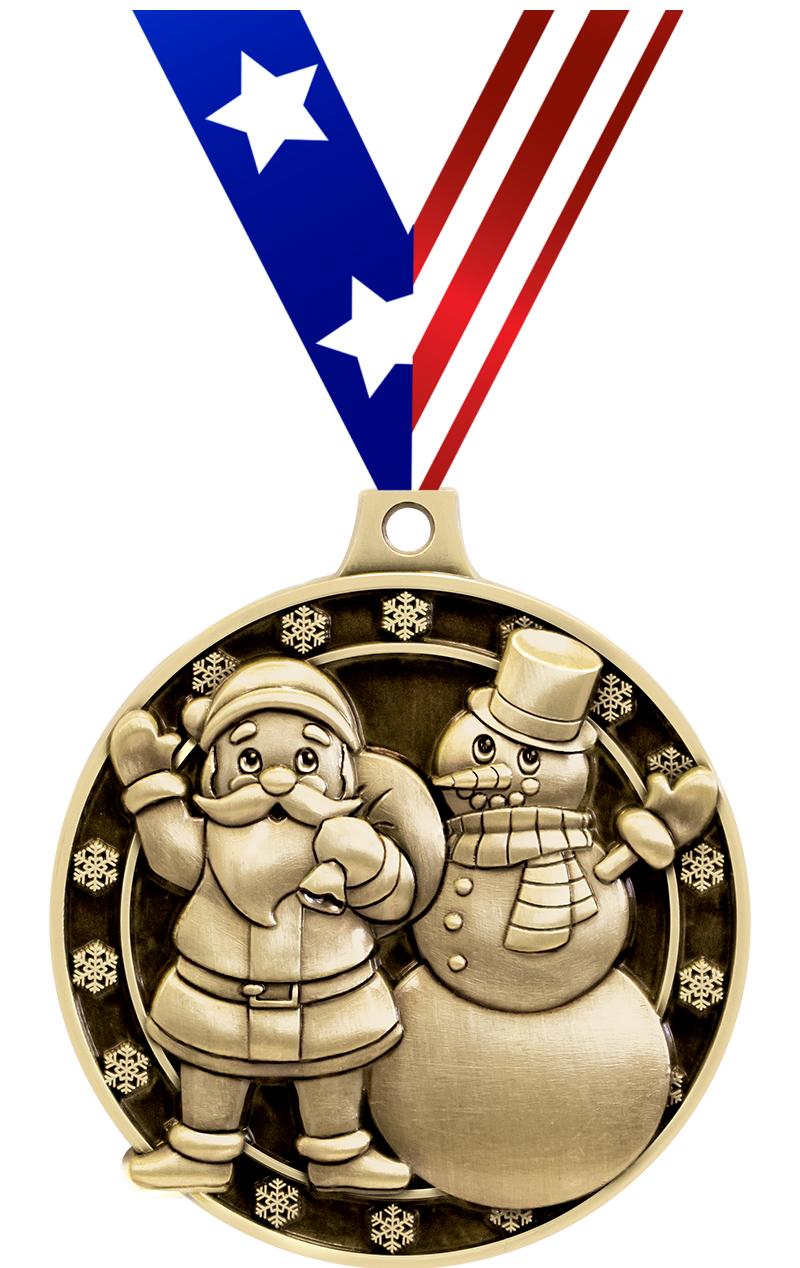 2"3D SANTA AND SNOWMAN GOLD MD