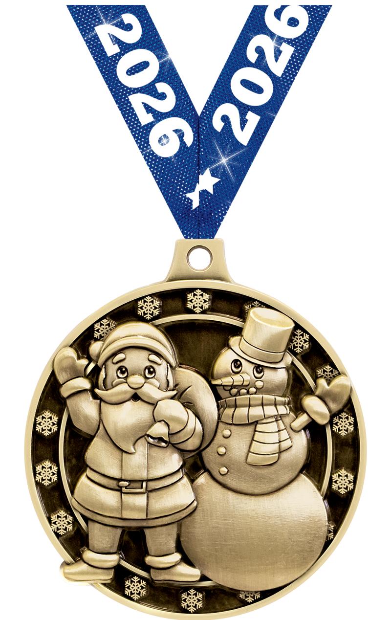 2"3D SANTA AND SNOWMAN GOLD MD