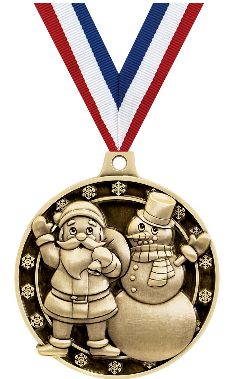 2"3D SANTA AND SNOWMAN GOLD MD