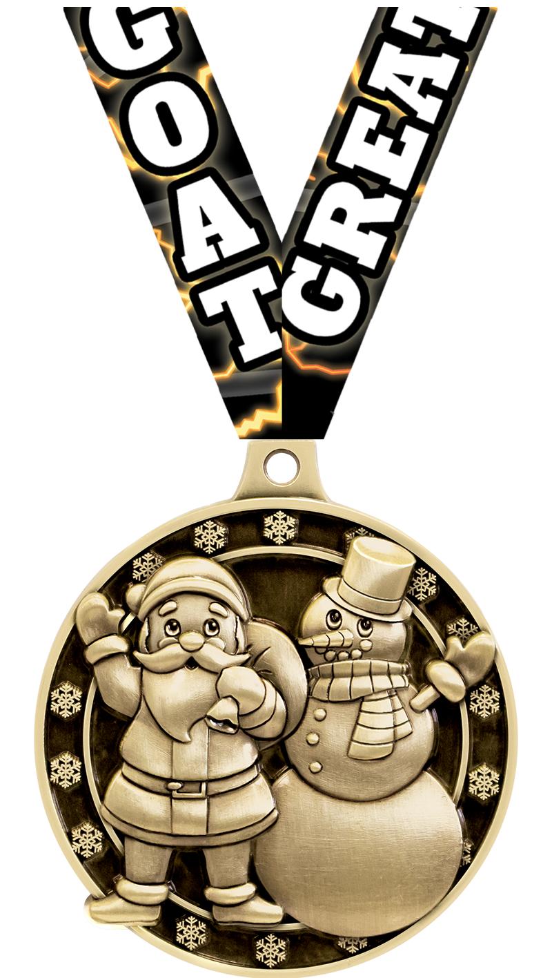 2"3D SANTA AND SNOWMAN GOLD MD