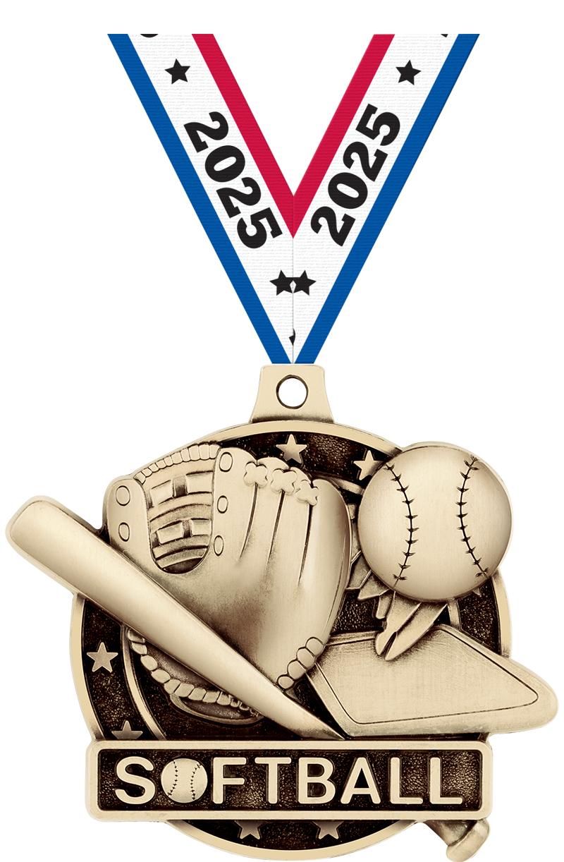 2" 3D SOFTBALL MEDAL GOLD