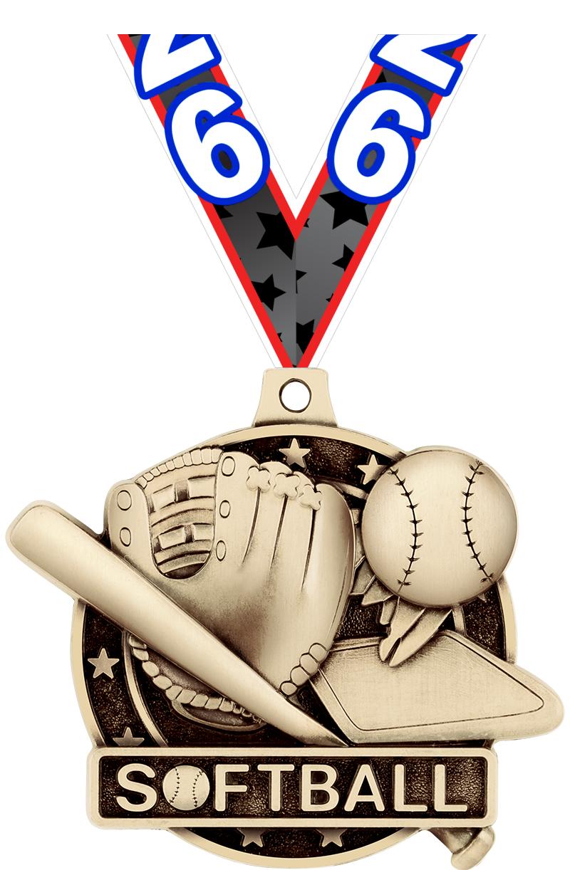 2" 3D SOFTBALL MEDAL GOLD