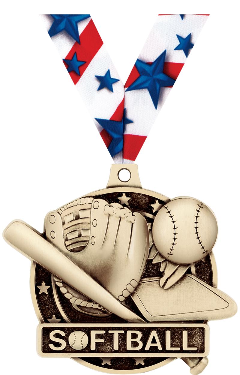 2" 3D SOFTBALL MEDAL GOLD