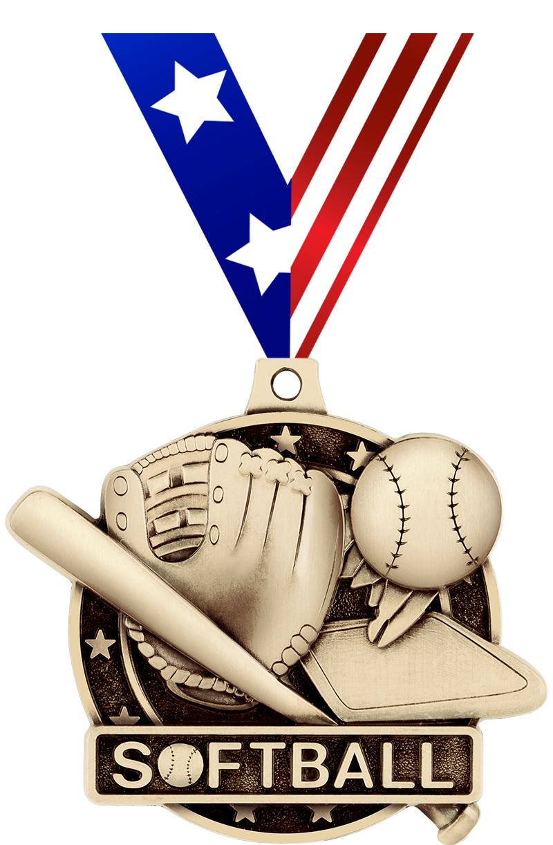 2" 3D SOFTBALL MEDAL GOLD