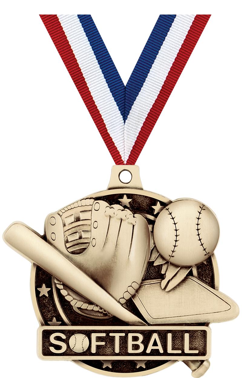 2" 3D SOFTBALL MEDAL GOLD