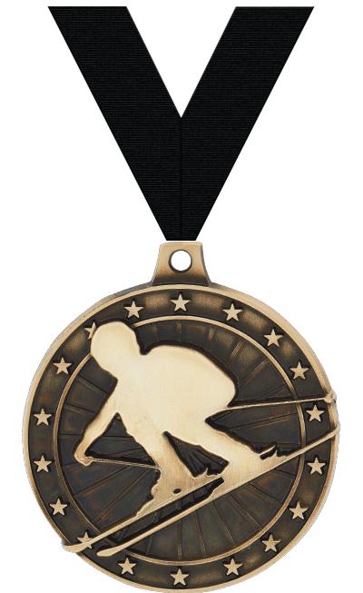 2" 3D SKIING MEDAL GOLD