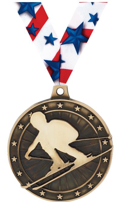 2" 3D SKIING MEDAL GOLD