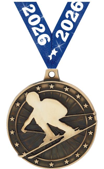 2" 3D SKIING MEDAL GOLD
