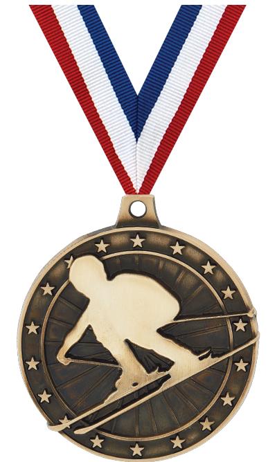 2" 3D SKIING MEDAL GOLD