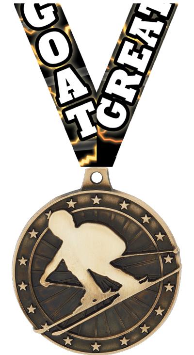 2" 3D SKIING MEDAL GOLD