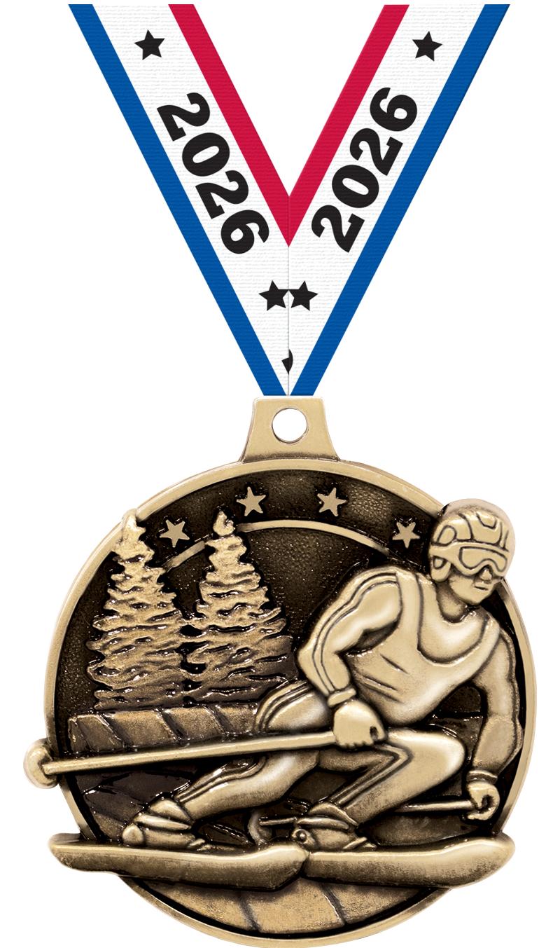 2" 3D SKIING MEDAL GOLD