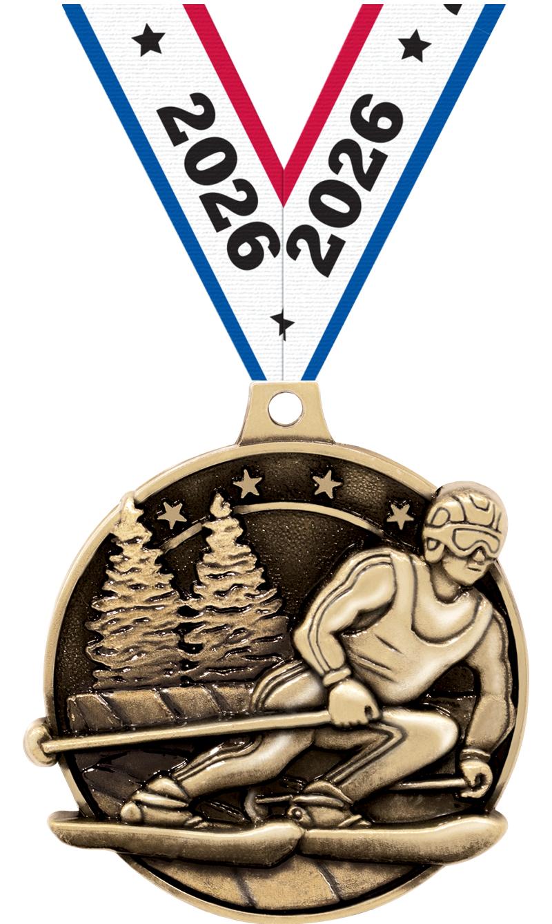 2" 3D SKIING MEDAL GOLD