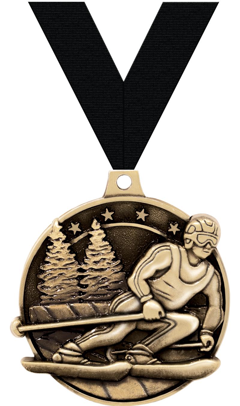 2" 3D SKIING MEDAL GOLD