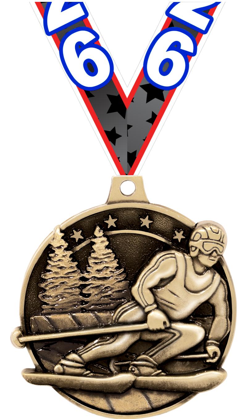 2" 3D SKIING MEDAL GOLD
