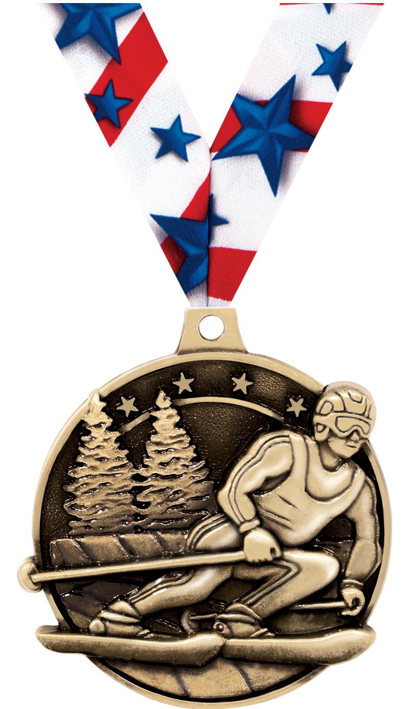 2" 3D SKIING MEDAL GOLD