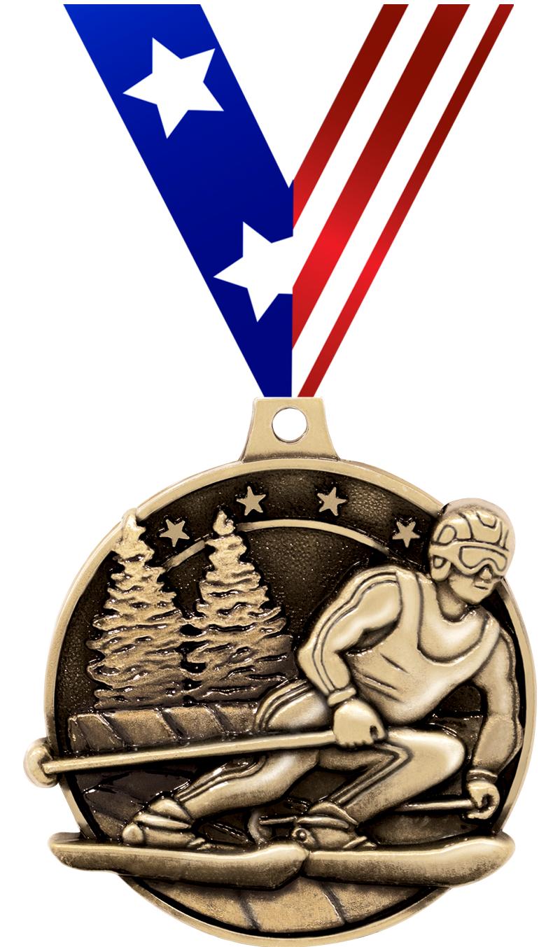 2" 3D SKIING MEDAL GOLD