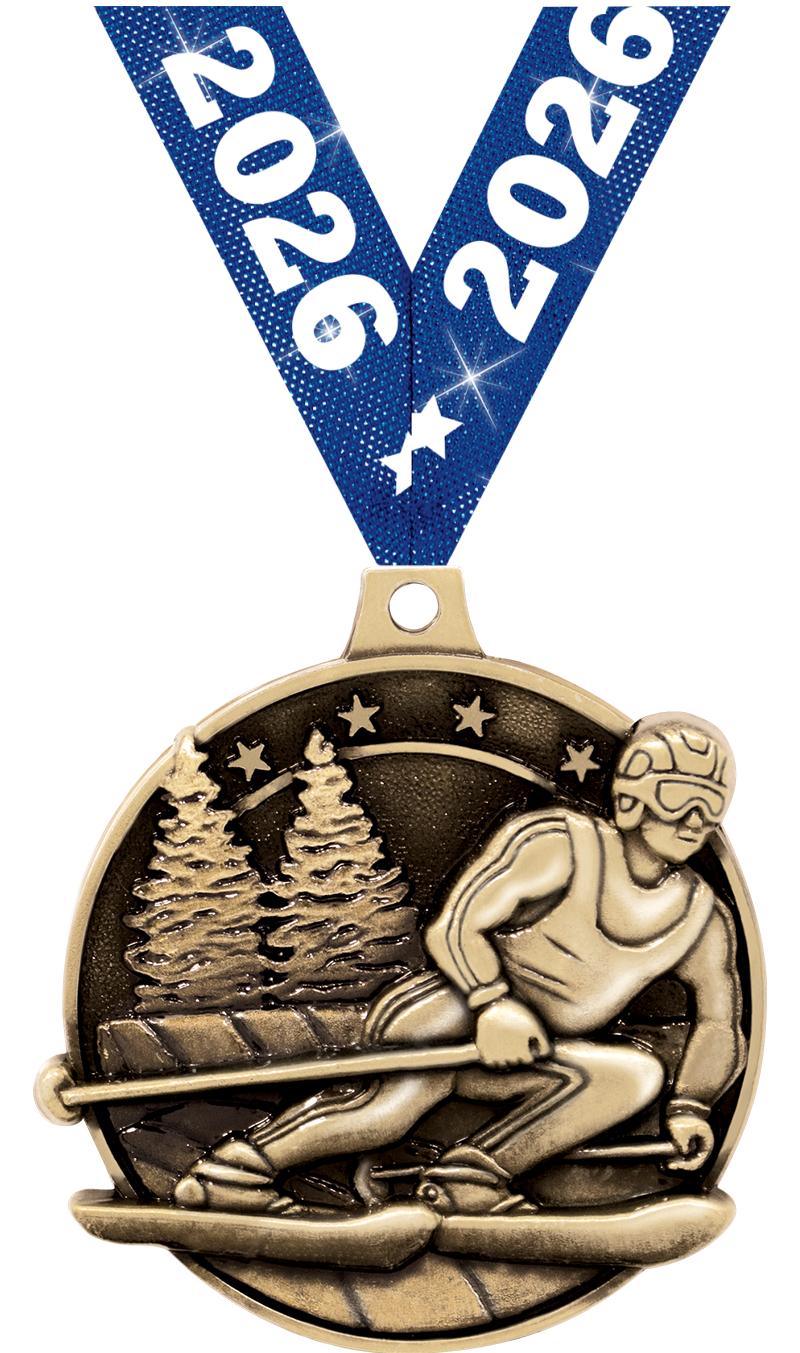 2" 3D SKIING MEDAL GOLD