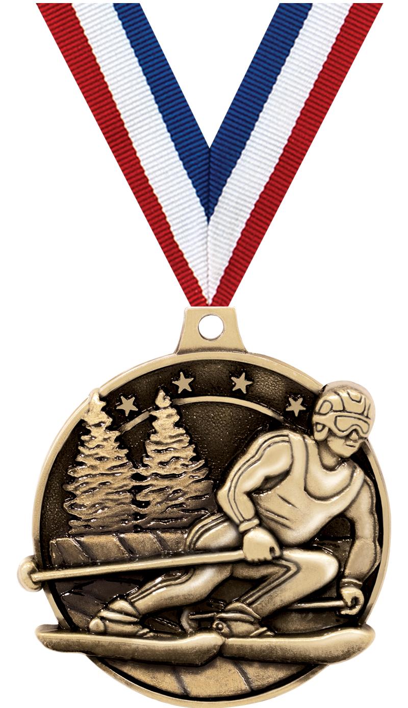 2" 3D SKIING MEDAL GOLD