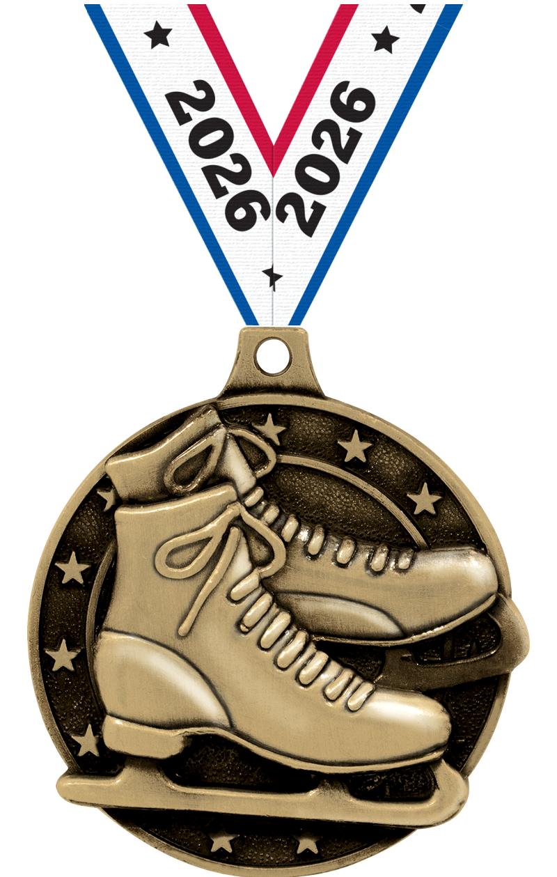 2" 3D ICE SKATES MEDAL GOLD