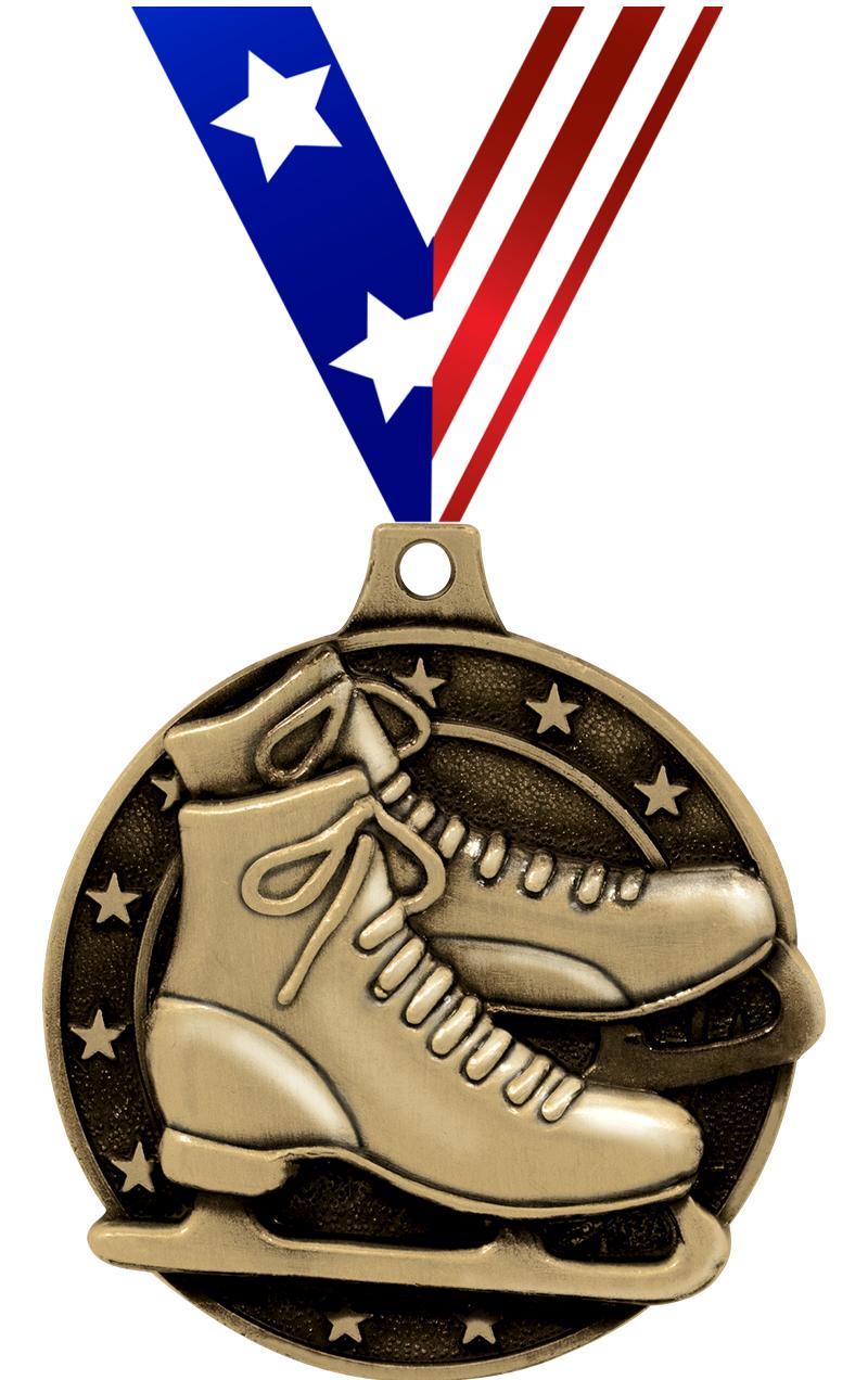 2" 3D ICE SKATES MEDAL GOLD