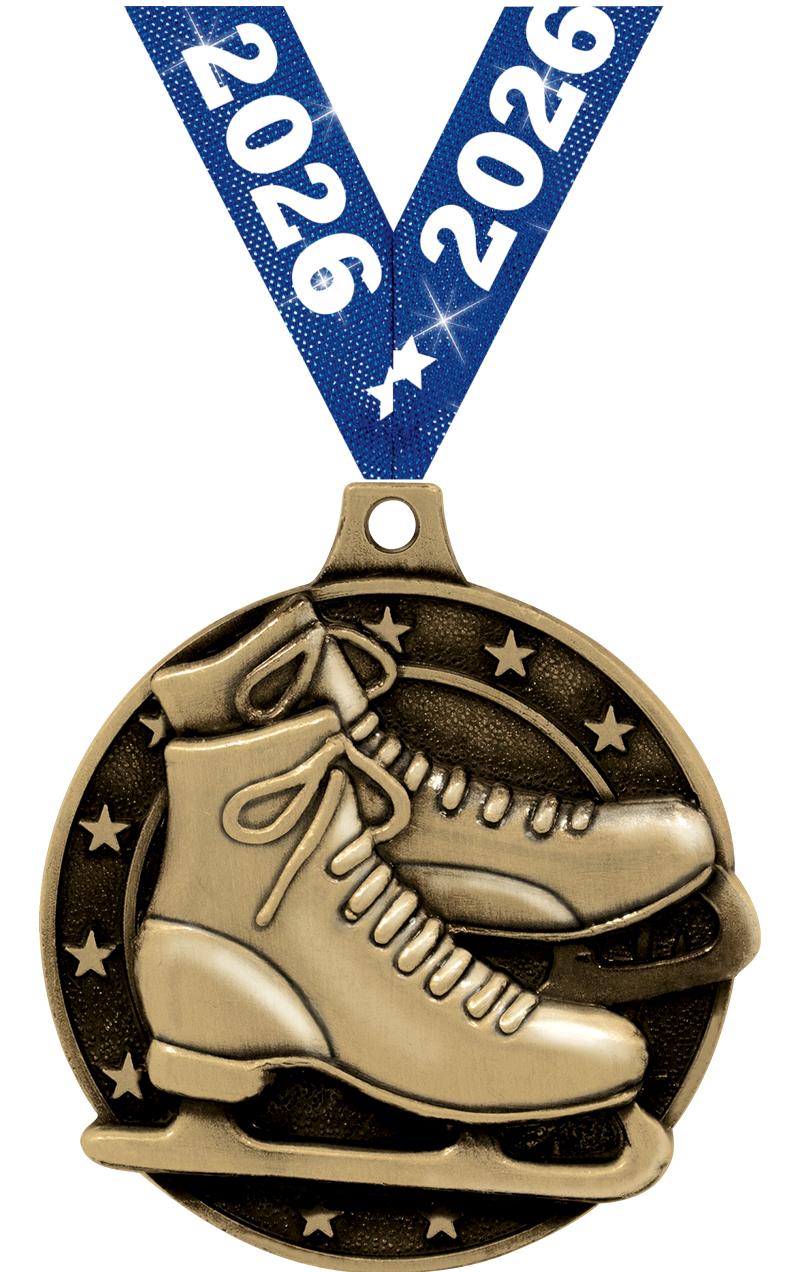 2" 3D ICE SKATES MEDAL GOLD