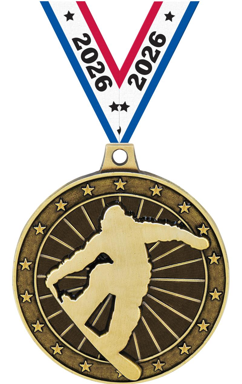 2" 3D SNOWBOARDING MEDAL GOLD