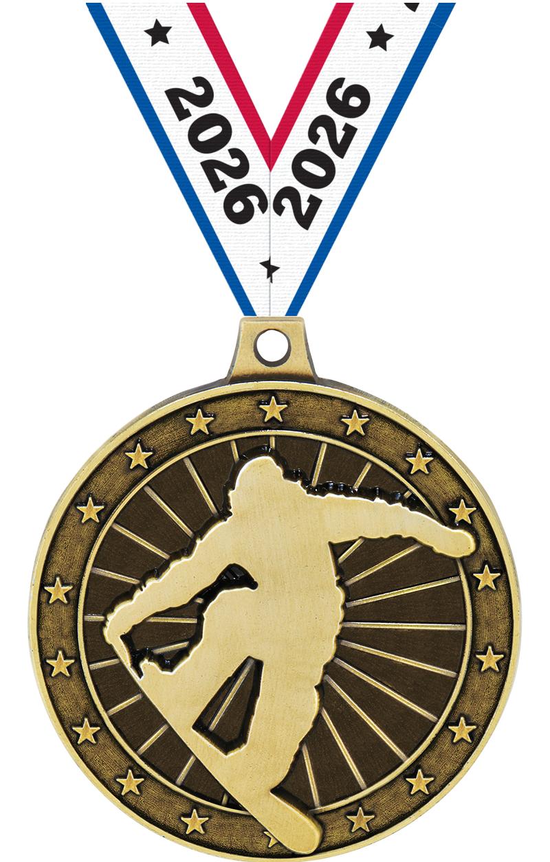 2" 3D SNOWBOARDING MEDAL GOLD