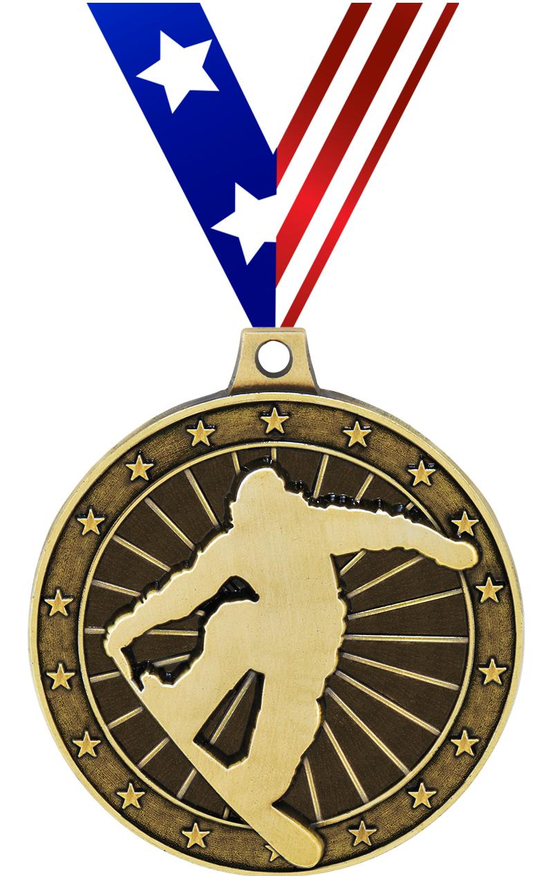 2" 3D SNOWBOARDING MEDAL GOLD