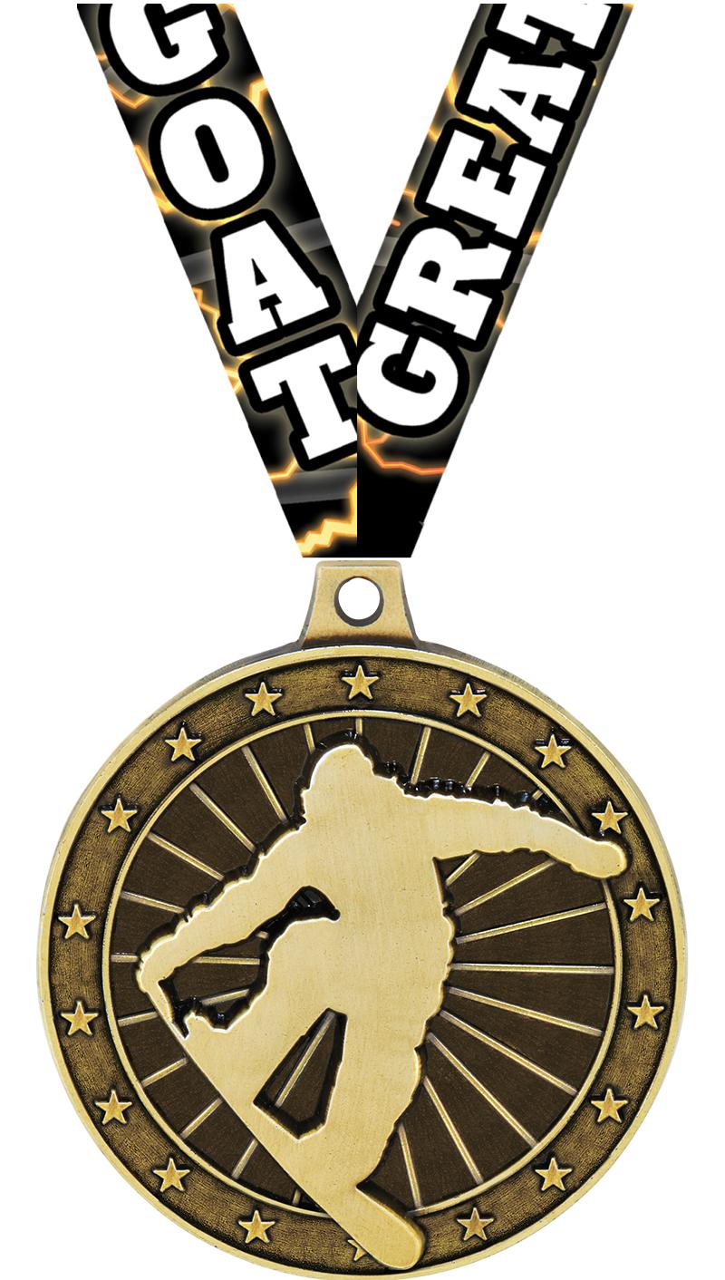 2" 3D SNOWBOARDING MEDAL GOLD