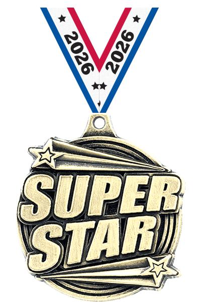 2" 3D SUPER STAR MEDAL GOLD