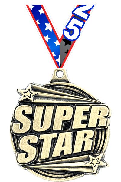 2" 3D SUPER STAR MEDAL GOLD