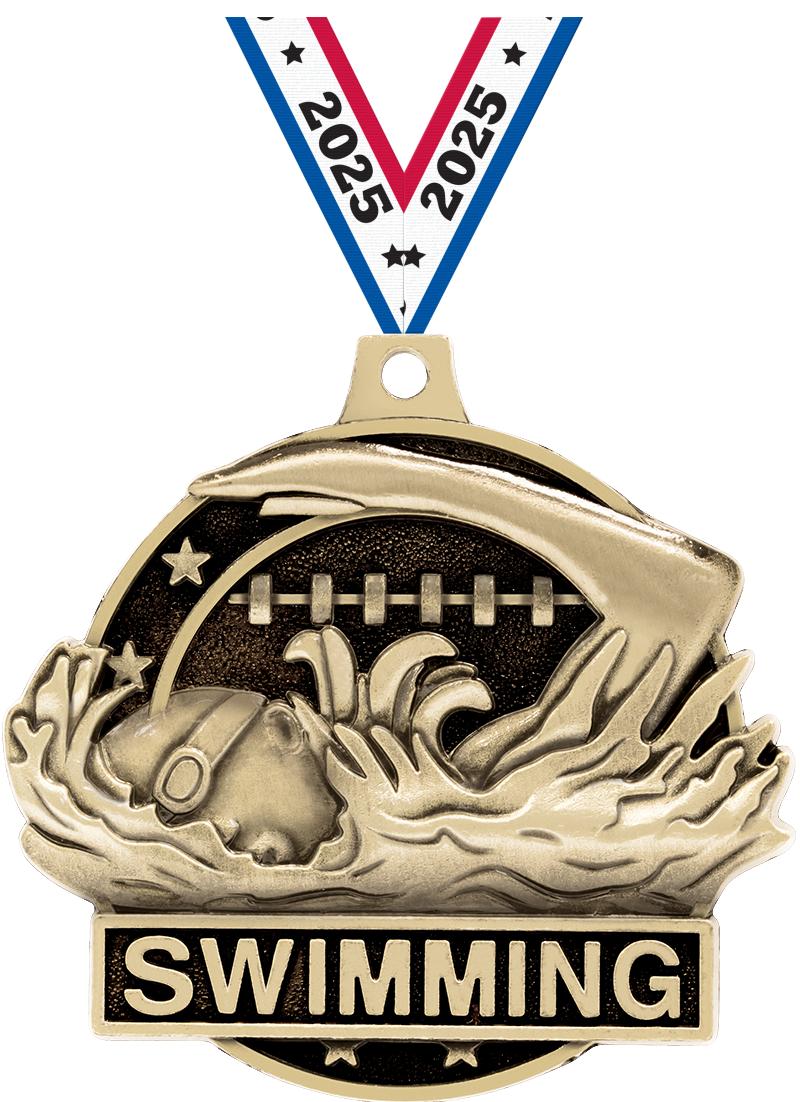 2" 3D SWIMMING MEDAL GOLD