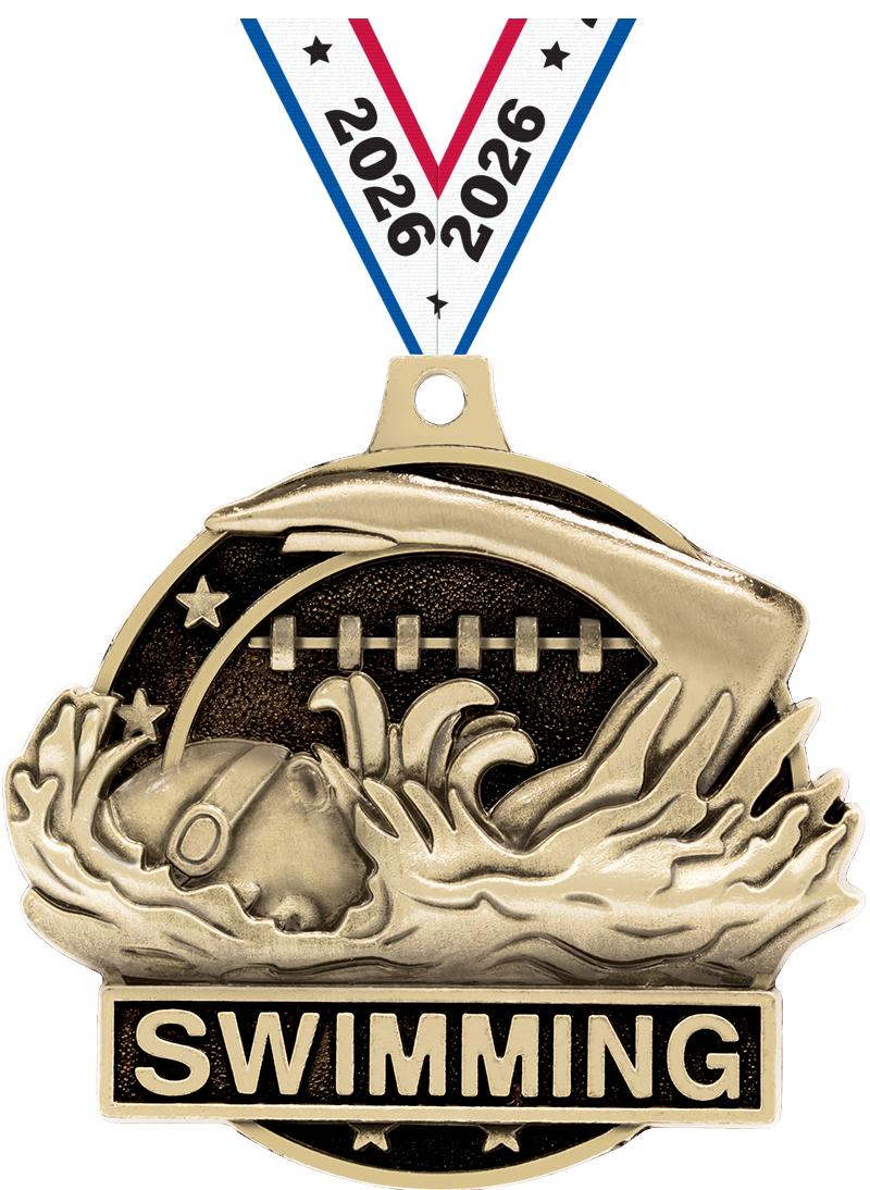 2" 3D SWIMMING MEDAL GOLD