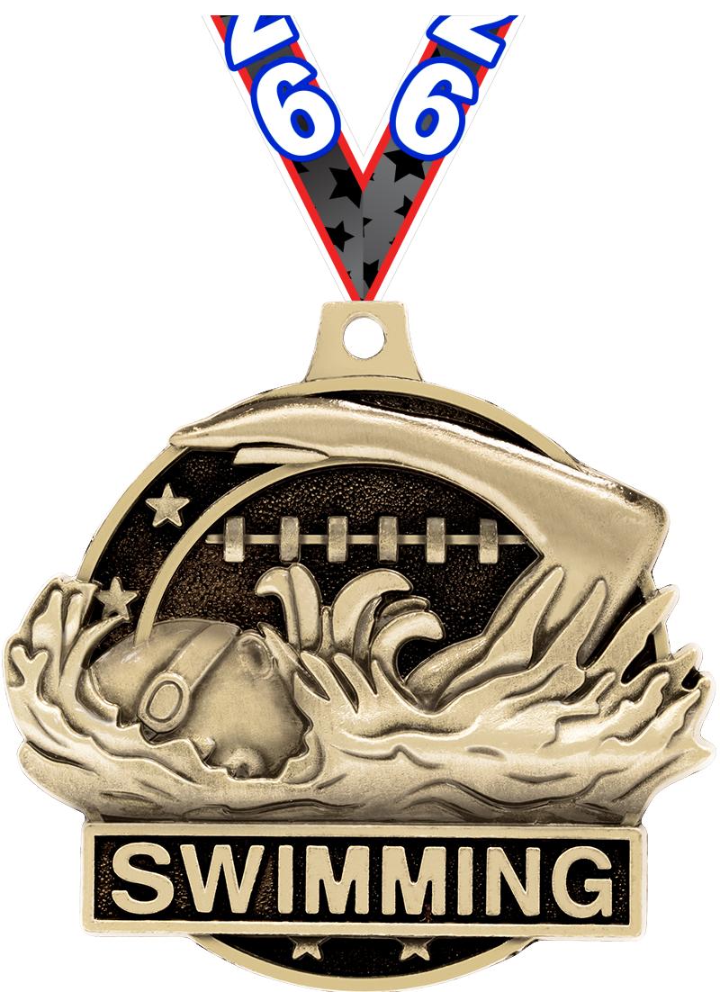 2" 3D SWIMMING MEDAL GOLD