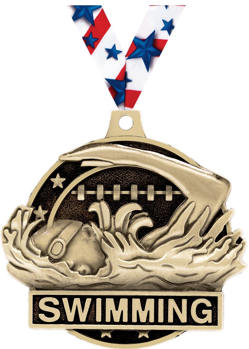 2" 3D SWIMMING MEDAL GOLD
