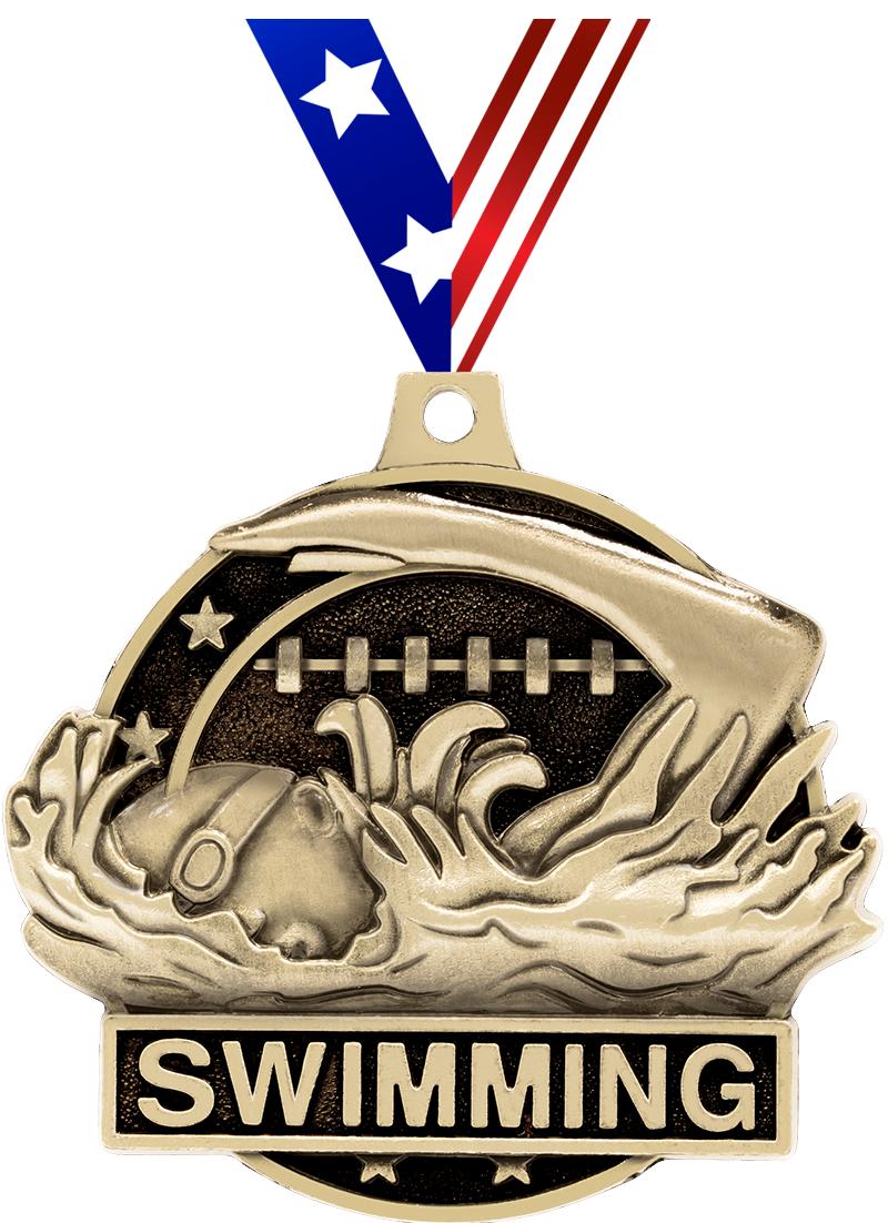 2" 3D SWIMMING MEDAL GOLD