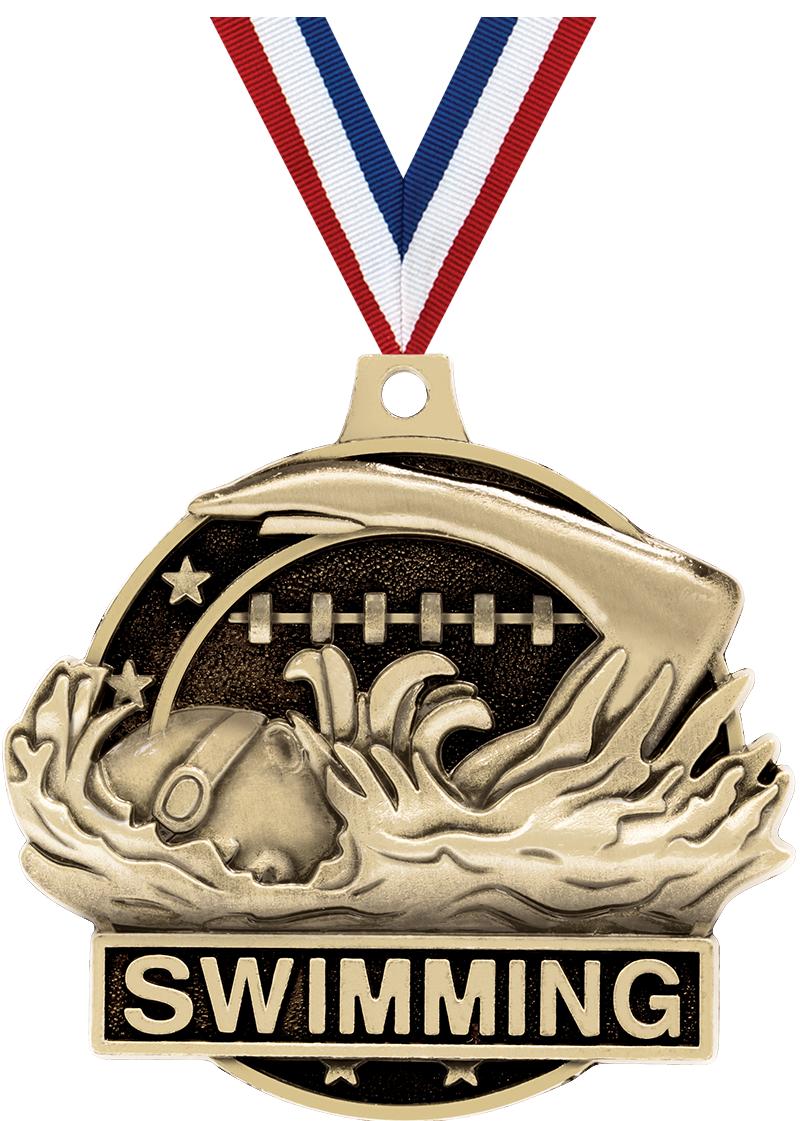 2" 3D SWIMMING MEDAL GOLD