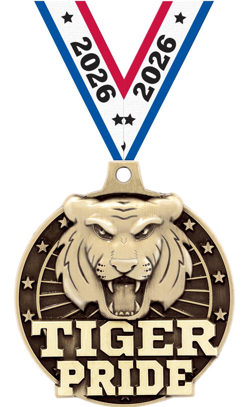 2" 3D TIGER PRIDE GOLD MEDAL