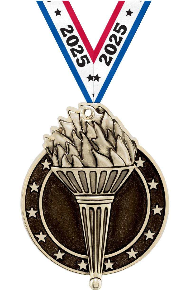 2" 3D TORCH MEDAL GOLD